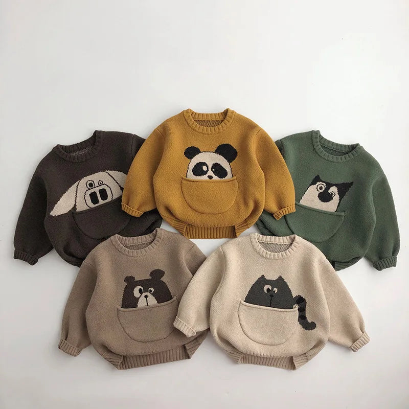 Kids Baby Clothes Sweaters Pullover Cartoon Boys Girls Knitwear Korean Style Children Infant Pullover Outwear