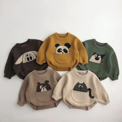 Vêtements pour bébés et enfants, pulls, pulls, dessins animés, garçons et filles, tricots, style coréen, vêtements d'extérieur