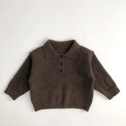 1-6Y Autumn Boys Knit Sweater – Solid Color Turn-Down Collar Pullover & Girls Outwear