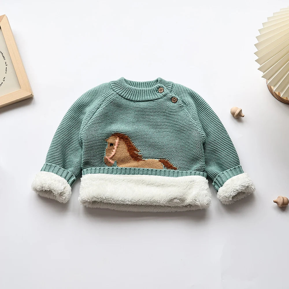 Pull d'hiver en polaire doublé de fourrure pour enfant, nouveau modèle de dessin animé