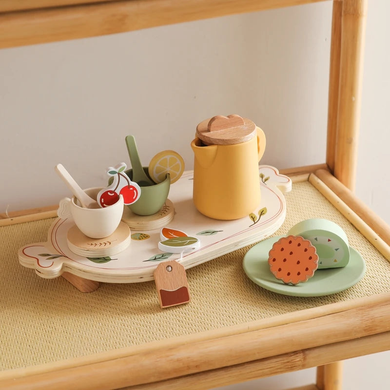 Baby Wooden Tea Party Set – Pretend Play Tableware & Kitchen Toy for Toddlers