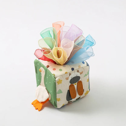 Montessori Baby Busy Board - Cotton Tissue Box & Rattle Toy