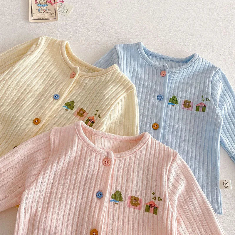 Neue Frühlings-Strickjacke für Kinder – Bunte Pulloverjacke mit Knöpfen für 0–5 Jahre (Mädchen)