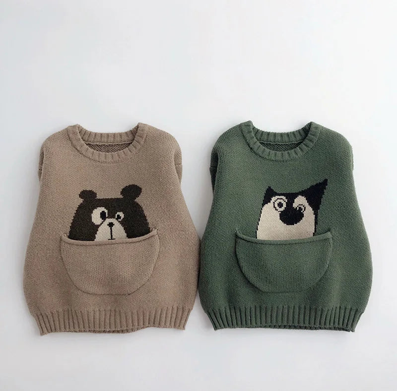 Vêtements pour bébés et enfants, pulls, pulls, dessins animés, garçons et filles, tricots, style coréen, vêtements d'extérieur