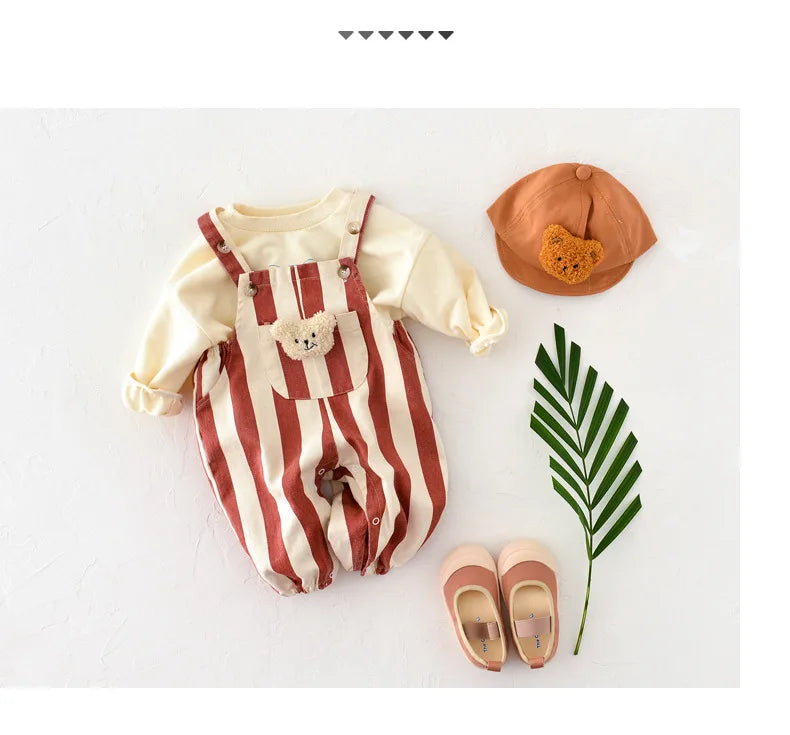 Baby Strampler Gestreiften Baby Insgesamt Bär Puppe Infant Mädchen Overalls Jungen Kleidung