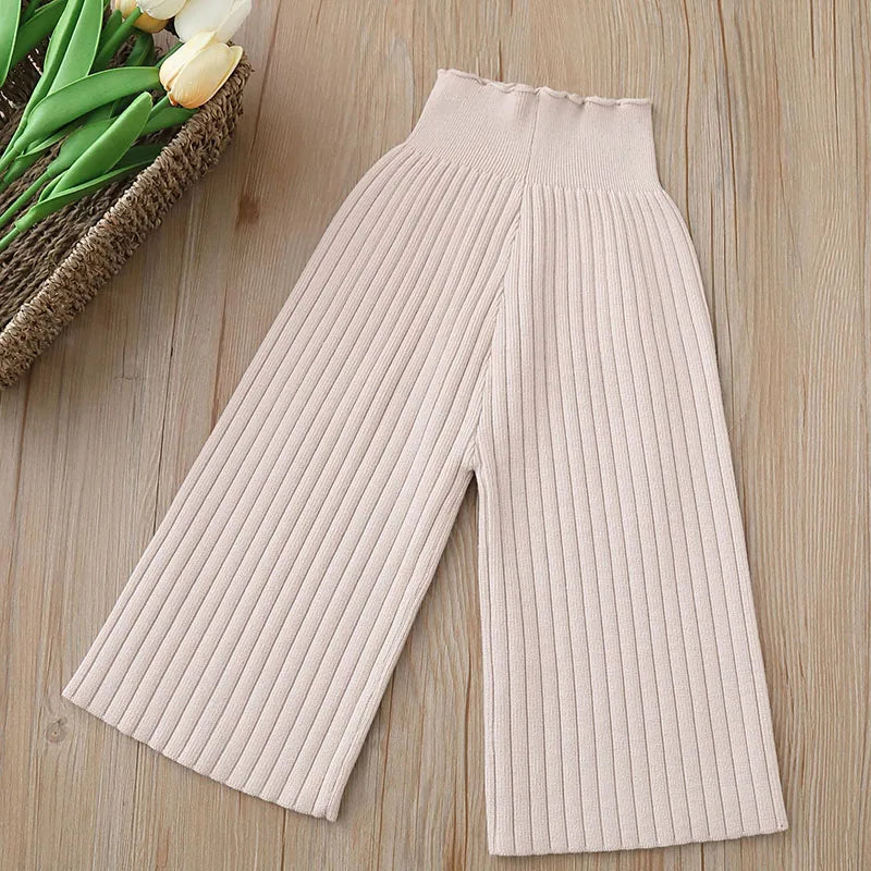 New Autumn Kids Knitted Wide Leg Pants 2-6T Cute Casual Weave Trousers for Girls