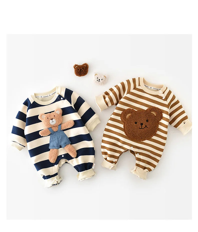 Autumn Baby Romper – Cute Striped O-Neck Bodysuit( 0-2Y)