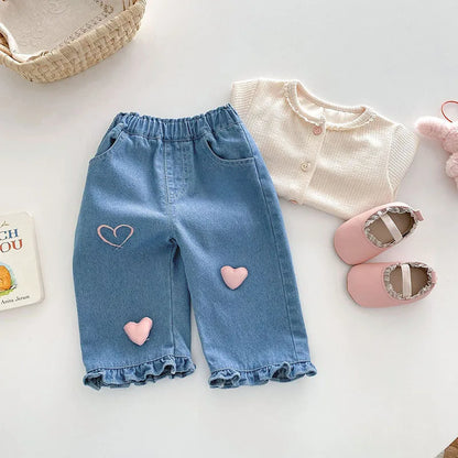 New Spring Girls Jeans – Cute Three-Dimensional Love Trousers for (0-5T)