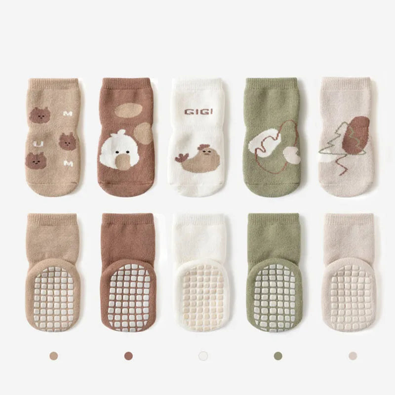 5 Pairs/Lot Autumn Baby Anti-Slip Socks – Cartoon Indoor Floor Socks for Toddlers (0-5Y)