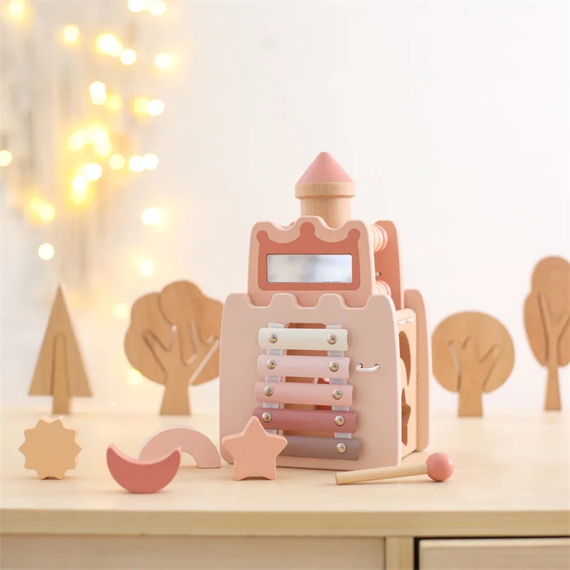 Jouet musical Montessori en bois pour bébé – Puzzle de blocs de construction en forme de champignon pour l'apprentissage précoce