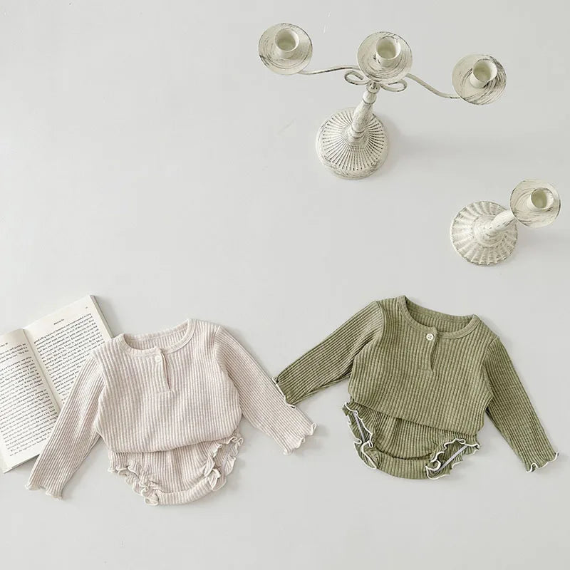 Herbst-Baby-Unisex-Mantel-Set – Pullover mit Rundhalsausschnitt aus gekämmter Baumwolle (0–2 Jahre)