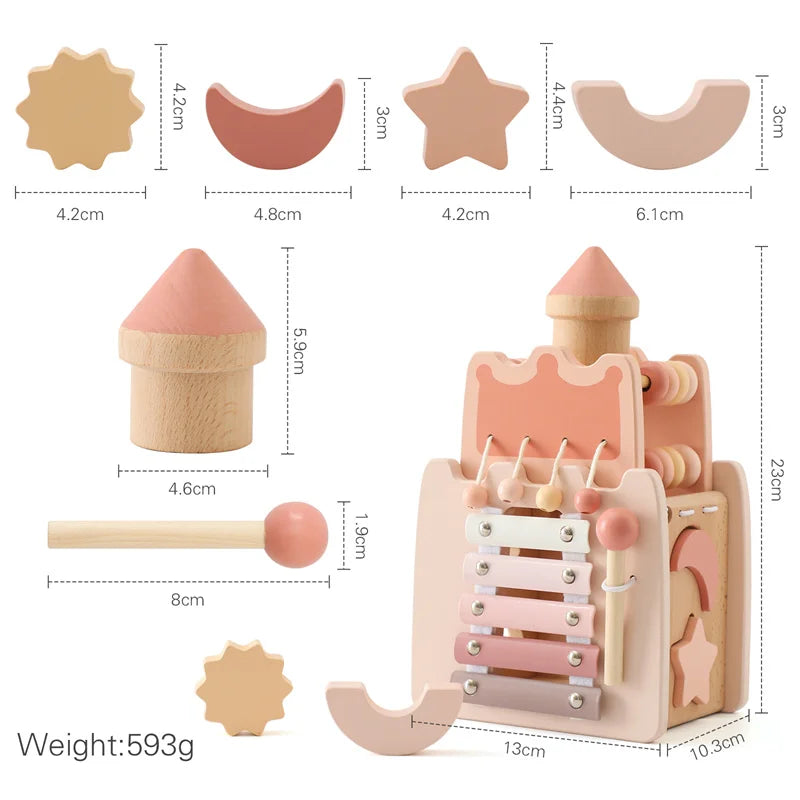 Jouet musical Montessori en bois pour bébé – Puzzle de blocs de construction en forme de champignon pour l'apprentissage précoce