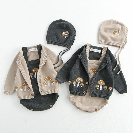 Herbst 0-3 Jahre Baby Pullover Mädchen Pilz Stickerei Strickjacke Jungen Strickmantel mit optionalem Body