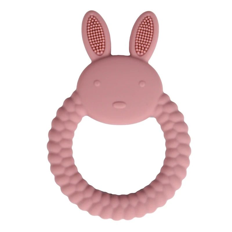 Anneau de dentition en silicone pour bébé en forme de lapin – Jouet de dentition sûr et apaisant