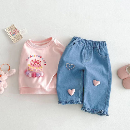 New Spring Girls Jeans – Cute Three-Dimensional Love Trousers for (0-5T)