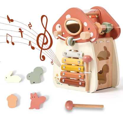 Jouet musical Montessori en bois pour bébé – Puzzle de blocs de construction en forme de champignon pour l'apprentissage précoce