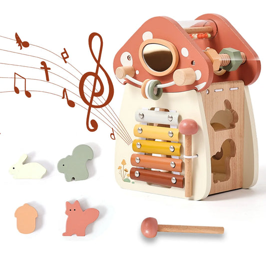 Baby Wooden Montessori Musical Toy – Mushroom Building Blocks Puzzle for Early Learning