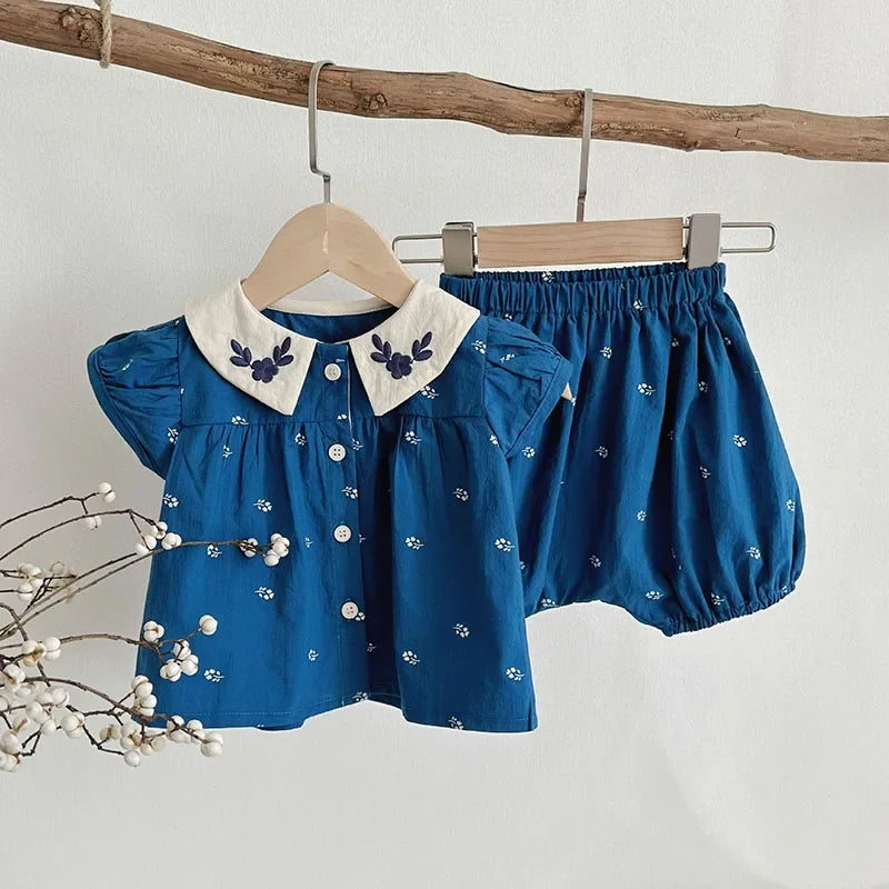 Ensemble de vêtements d'été pour bébé, joli chemisier à col Peter Pan et short, 2 pièces, pour petites filles