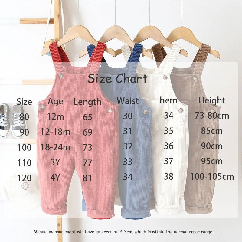 1-4Y Frühling Kinder Baby Kleidung Herz Stickerei Baby Jungen Mädchen Bib Hosen Solide Overalls Cord Casual Strumpf Outwear