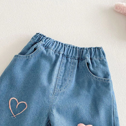 New Spring Girls Jeans – Cute Three-Dimensional Love Trousers for (0-5T)