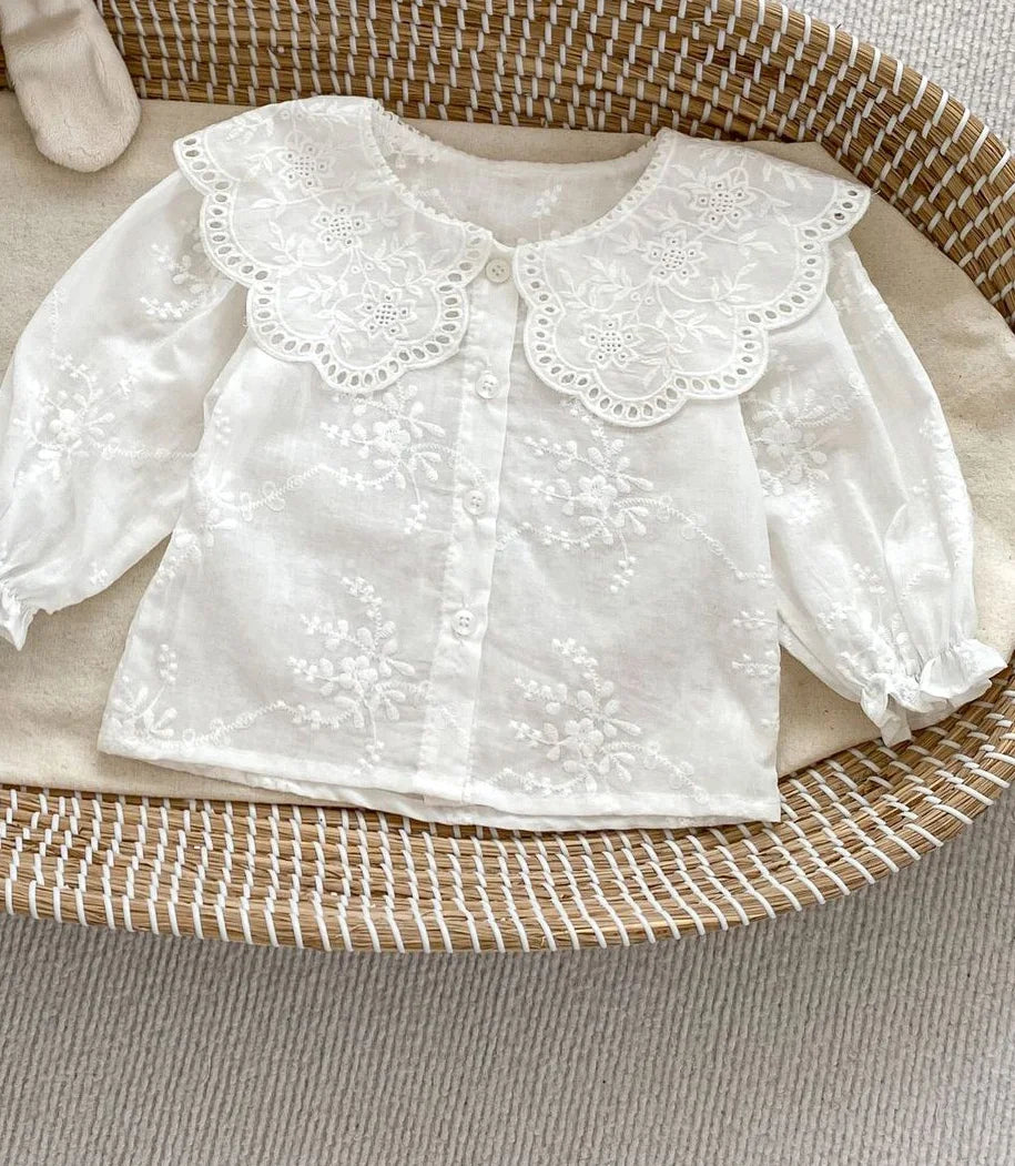 Kleidungsset für Kinder und Baby-Mädchen – Prinzessinnenbluse mit großem Kragen und Spitzen-Body, 2-teiliges Outfit