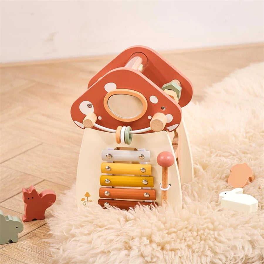 Baby Wooden Montessori Musical Toy – Mushroom Building Blocks Puzzle for Early Learning