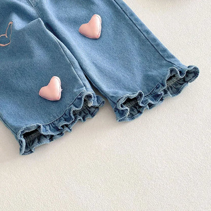 Neue Frühlings-Jeans für Mädchen – süße dreidimensionale Liebeshose für (0–5 Jahre)