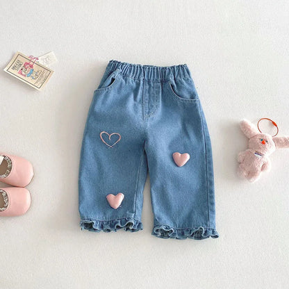 New Spring Girls Jeans – Cute Three-Dimensional Love Trousers for (0-5T)