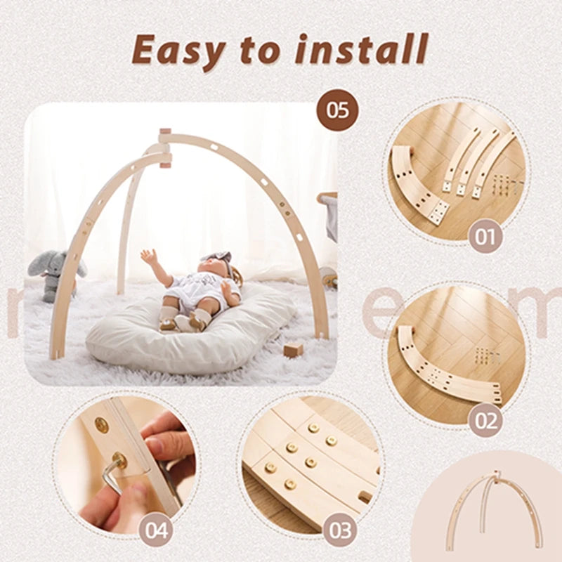 1 ensemble hochet et tapis de jeu en bois pour bébé - Mobile pliable et jouets sensoriels