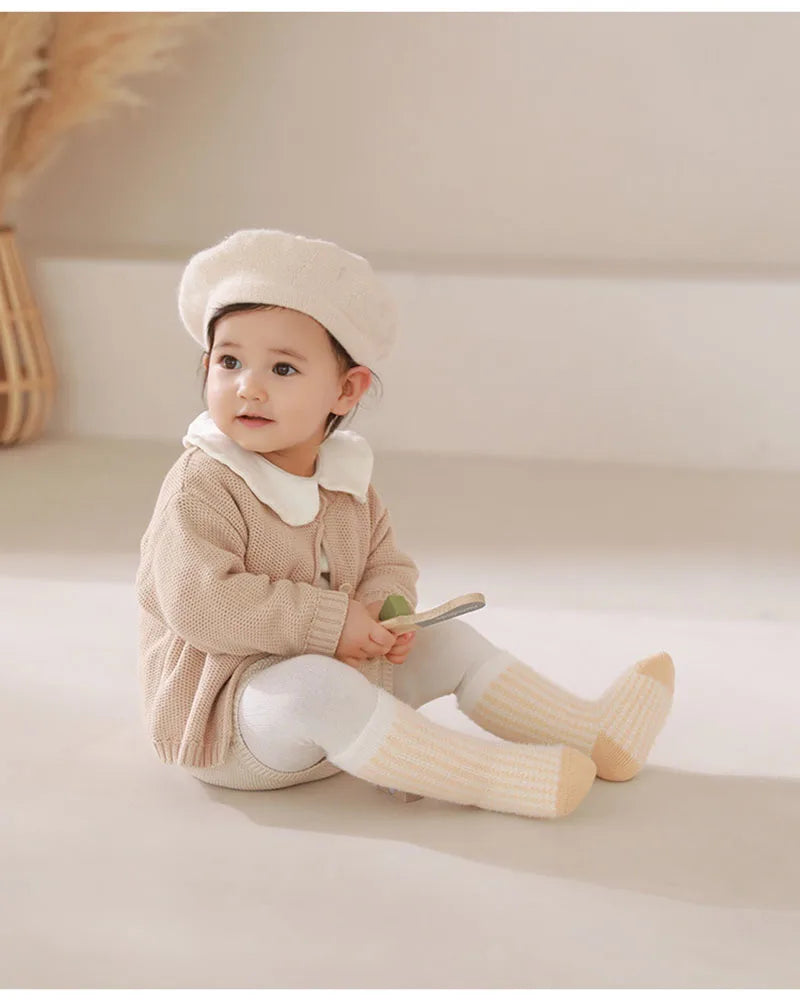 New Winter Baby Thickened Socks – Color-Blocked Striped Tube Socks for Toddlers