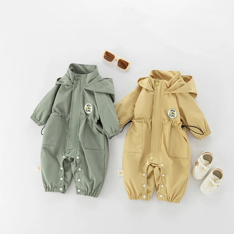 Autumn Baby Romper Outdoor Jacket 0-2Y Unisex Hooded Double-Layer Jumpsuit Toddler Warm Outwear