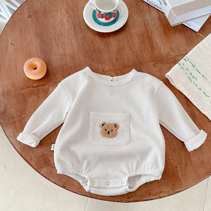 Babykleidung Waffelmuster – Einteiliger Bären-Bodysuit für Jungen (0–3 Jahre)