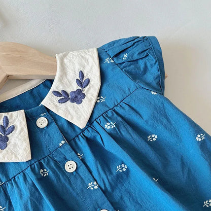 Baby-Sommerkleidungsset mit hübscher Bluse und Shorts mit Peter-Pan-Kragen, 2-teilig, für Kleinkinder, Mädchen