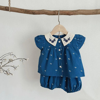 Ensemble de vêtements d'été pour bébé, joli chemisier à col Peter Pan et short, 2 pièces, pour petites filles