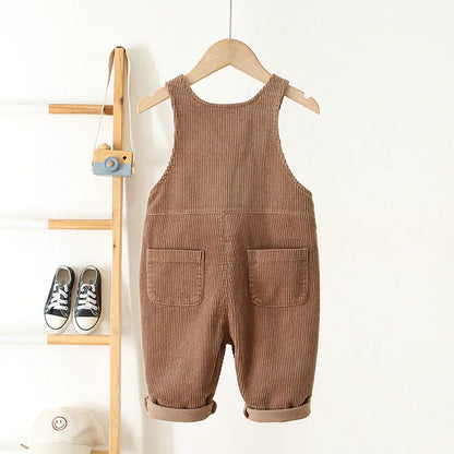 1-4Y Spring Kids Baby Clothes Heart Embroidery Baby Boys Girls Bib Pants Solid Overalls Corduroy Casual Suspender Outwear