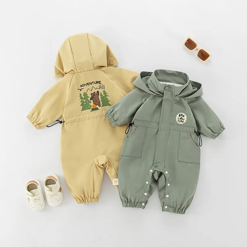 Autumn Baby Romper Outdoor Jacket 0-2Y Unisex Hooded Double-Layer Jumpsuit Toddler Warm Outwear