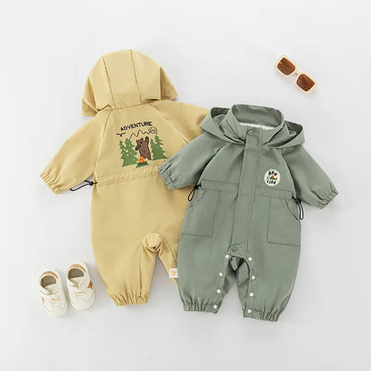 Herbst Baby Strampler Outdoor Jacke 0-2Y Unisex Mit Kapuze Doppel-Schicht Overall Kleinkind Warme Oberbekleidung