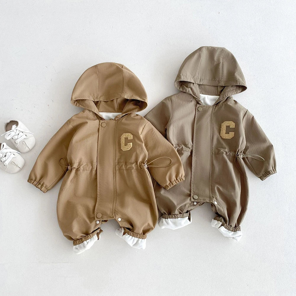 Herbst Baby Strampler Outdoor Jacke 0-2Y Unisex Mit Kapuze Doppel-Schicht Overall Kleinkind Warme Oberbekleidung