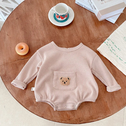 Babykleidung Waffelmuster – Einteiliger Bären-Bodysuit für Jungen (0–3 Jahre)