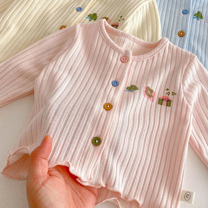 Neue Frühlings-Strickjacke für Kinder – Bunte Pulloverjacke mit Knöpfen für 0–5 Jahre (Mädchen)