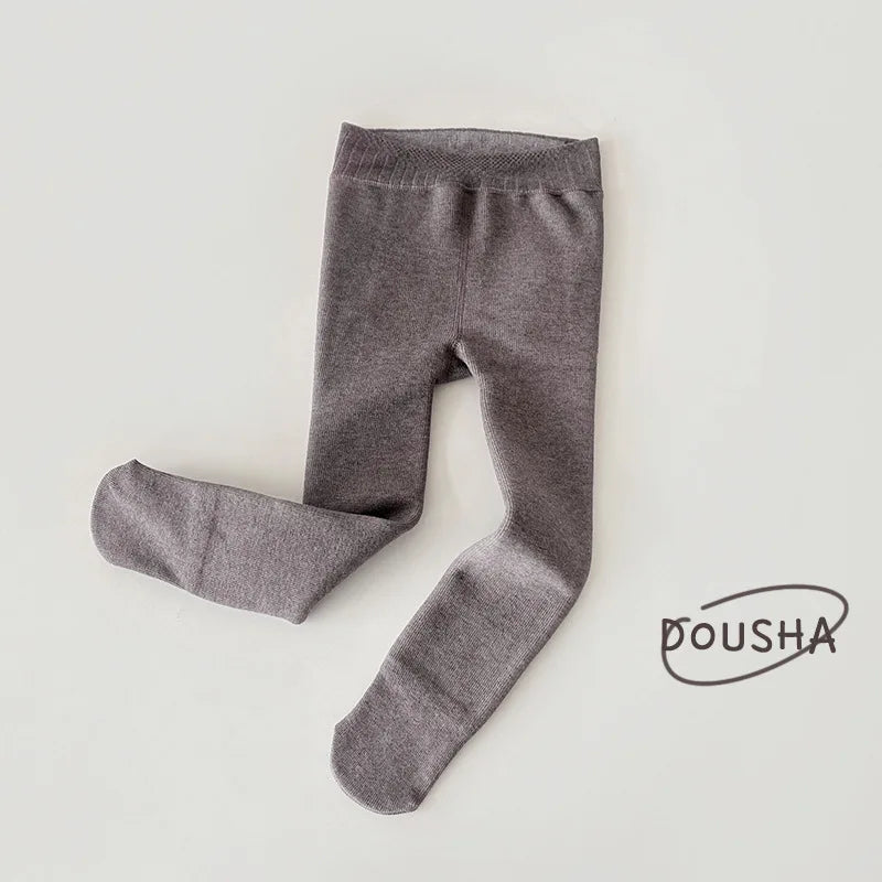 Collants unis pour enfants avec doublure en fourrure – Leggings très élastiques pour filles (3-12 ans)