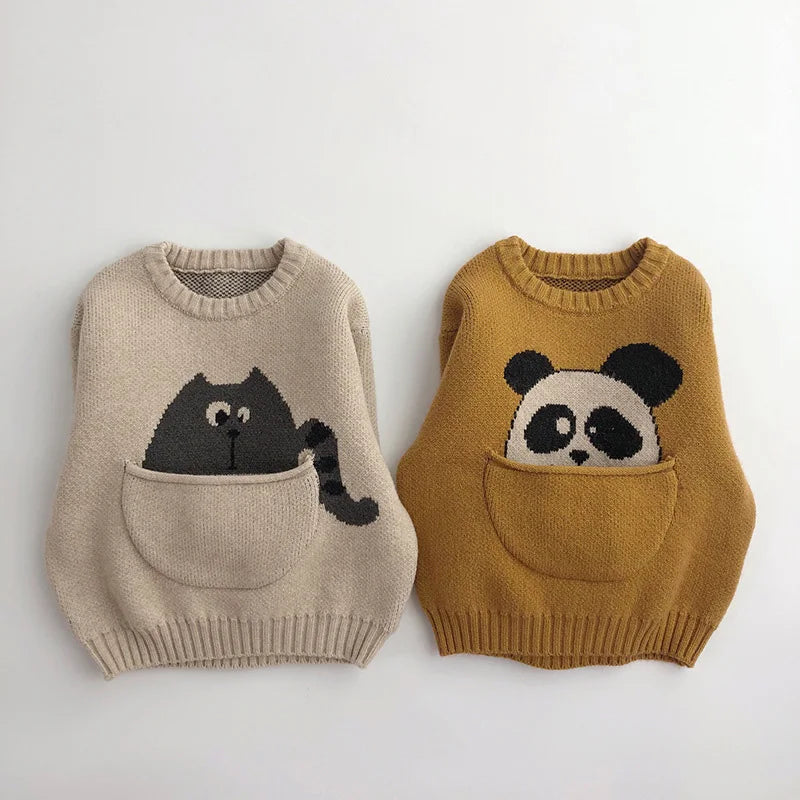 Vêtements pour bébés et enfants, pulls, pulls, dessins animés, garçons et filles, tricots, style coréen, vêtements d'extérieur