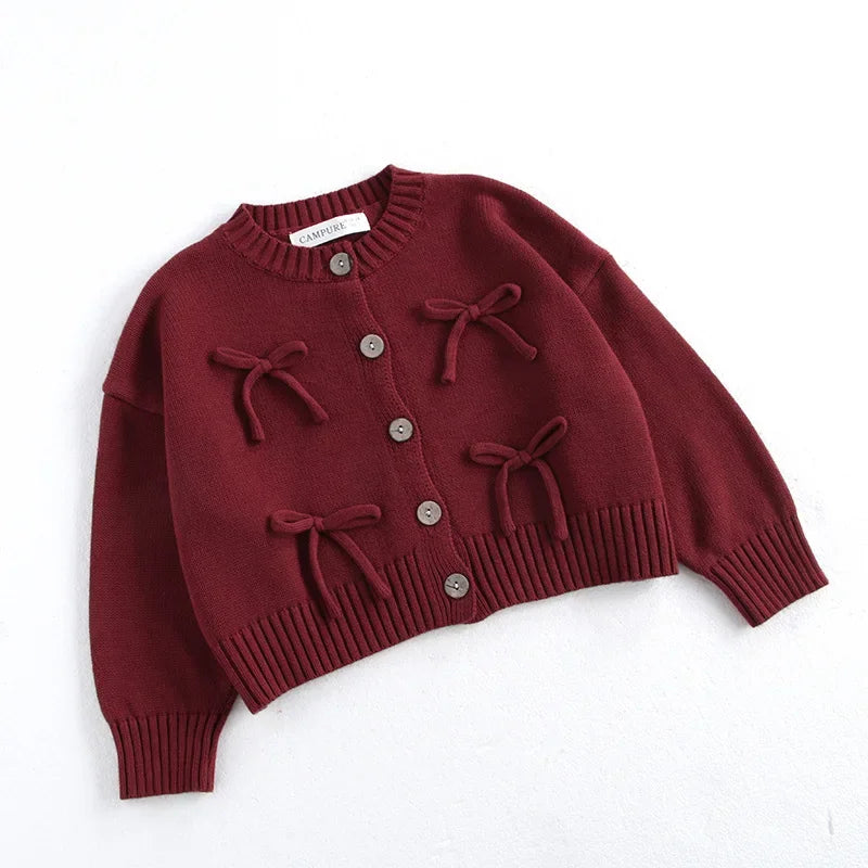 Autumn Children's Sweater 2-7Y Long Sleeve Red Sweater Jacket for Girls Korean Style Kid's Knitted Cardigan Top