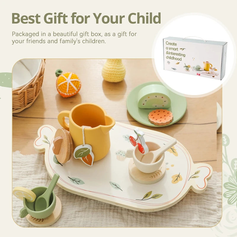 Baby Wooden Tea Party Set – Pretend Play Tableware & Kitchen Toy for Toddlers