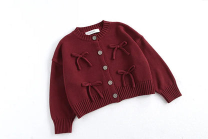 Autumn Children's Sweater 2-7Y Long Sleeve Red Sweater Jacket for Girls Korean Style Kid's Knitted Cardigan Top