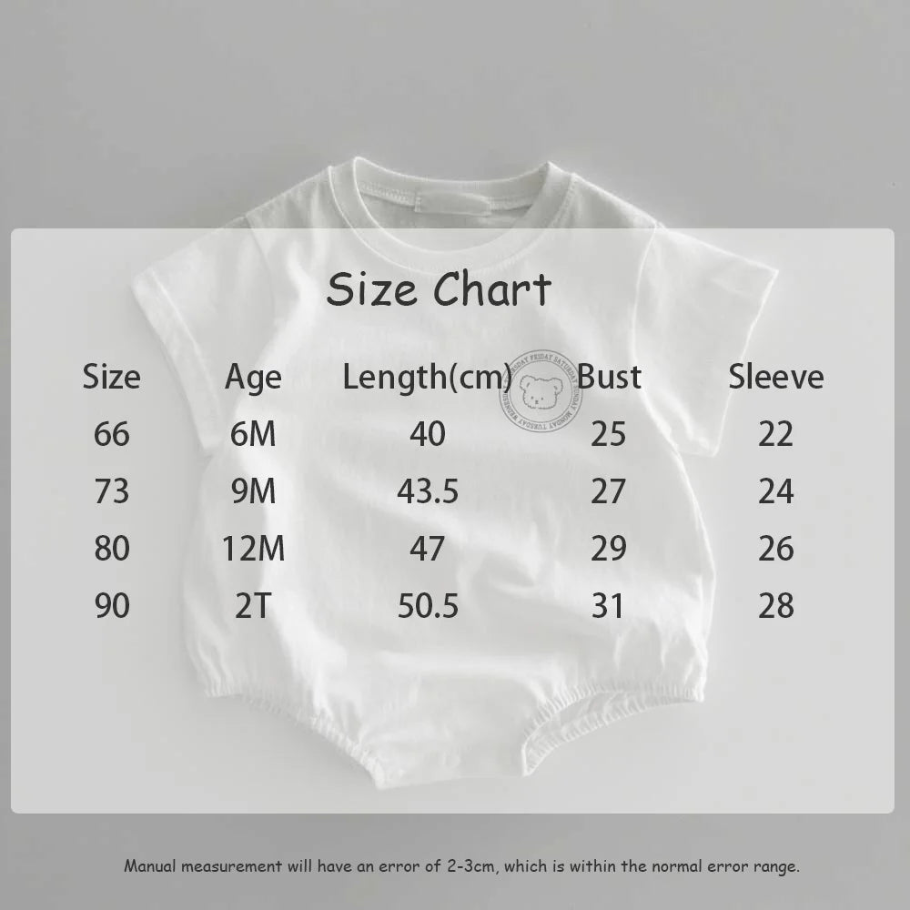 Newborn Baby Summer Romper – Line Drawing Bear & Letter Print Bodysuit (0-2 Years)