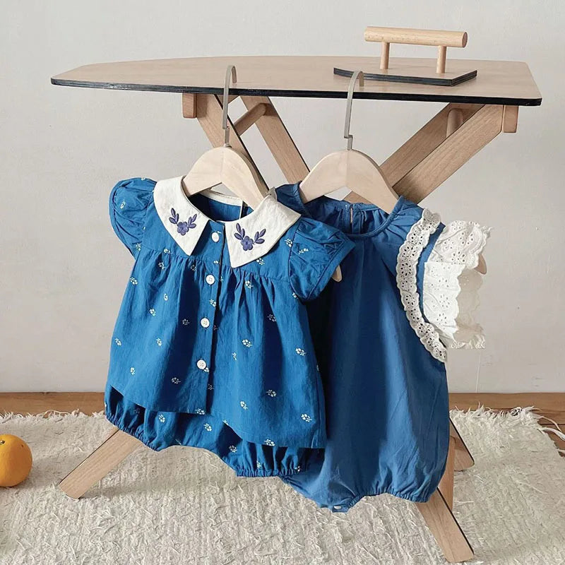 Ensemble de vêtements d'été pour bébé, joli chemisier à col Peter Pan et short, 2 pièces, pour petites filles