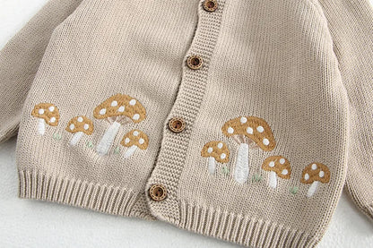 Autumn 0-3Y Baby Sweater Girls Mushroom Embroidery Cardigan Boys Knitted Coat with Optional Bodysuit