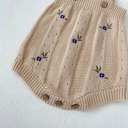 Kleinkind Baby Mädchen Kleidung Set Stickerei Blume Stricken Pullover Beige Body Infant Mädchen Outfit