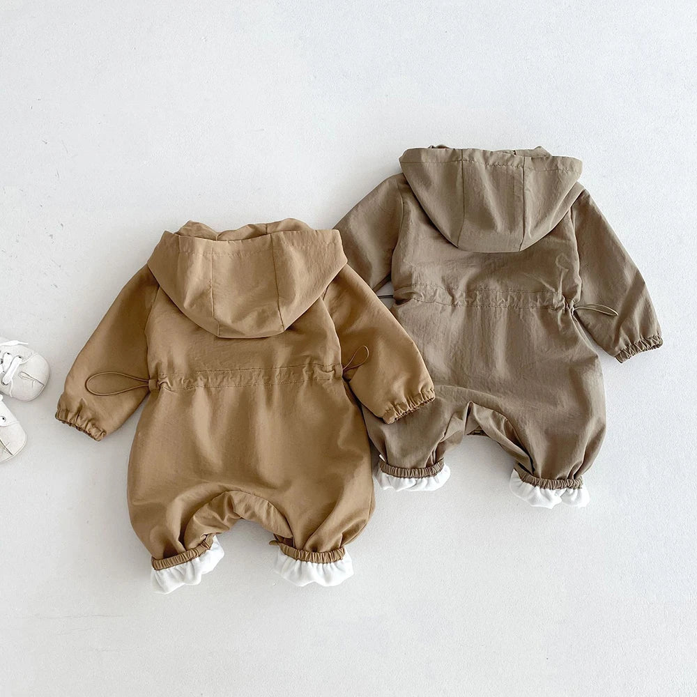 Autumn Baby Romper Outdoor Jacket 0-2Y Unisex Hooded Double-Layer Jumpsuit Toddler Warm Outwear